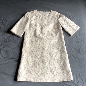 Banana Republic Embroidered Sheath Dress Cream and Gold Small